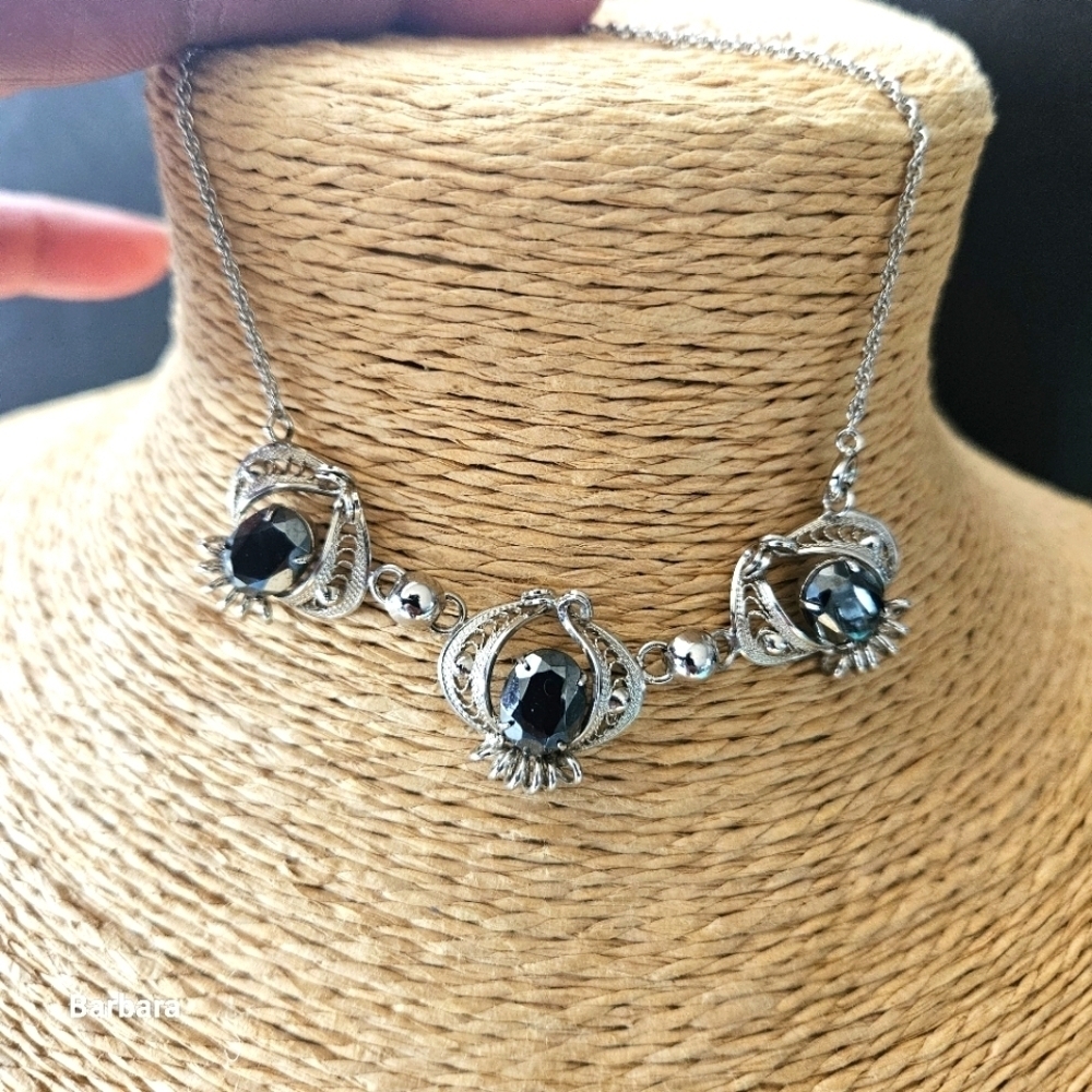 Vintage Titan Sterling Silver & Hematite Black Diamond Ankle Bracelet